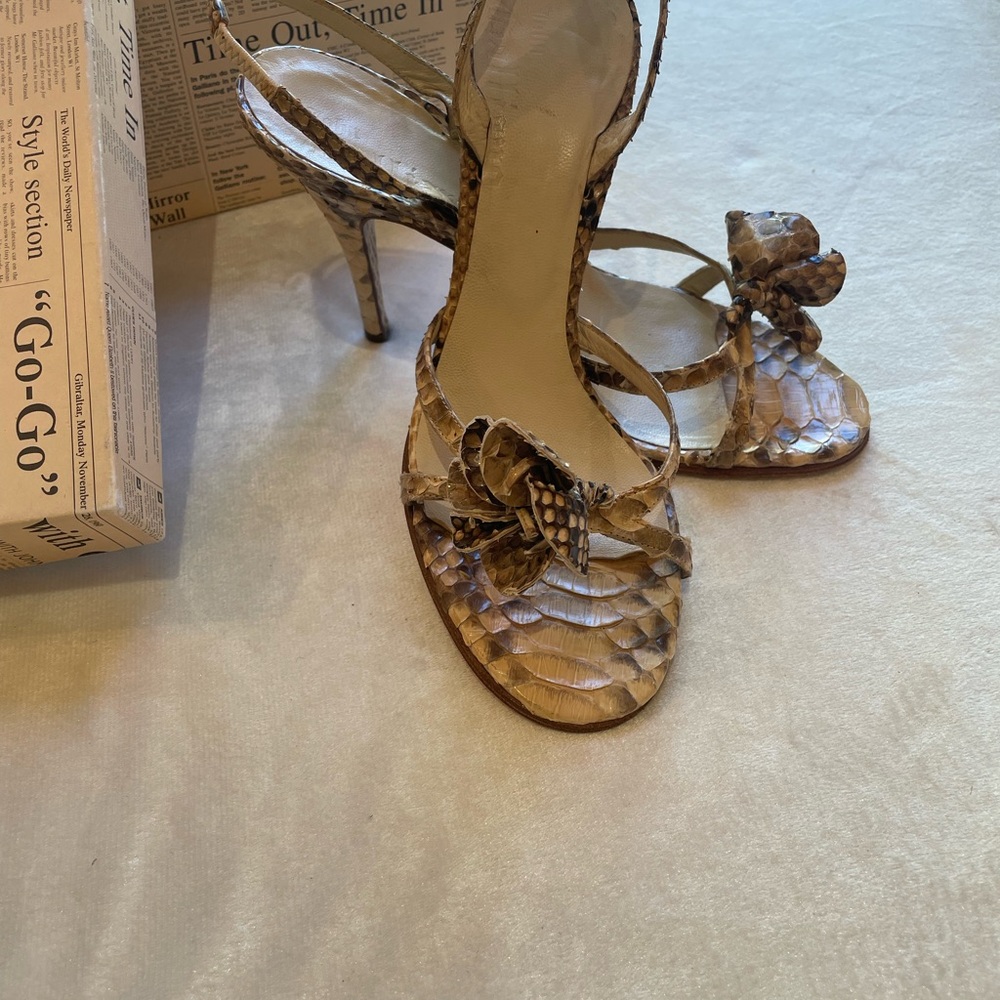 Snake-Print Slingback Heels in Beige/Brown